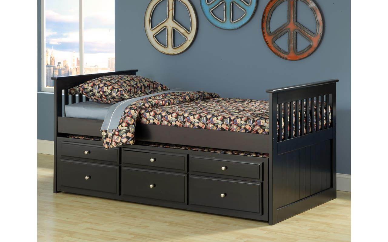 Black Captains Bed With Trundle By, Twin Captains Bed With Trundle And Storage Drawers