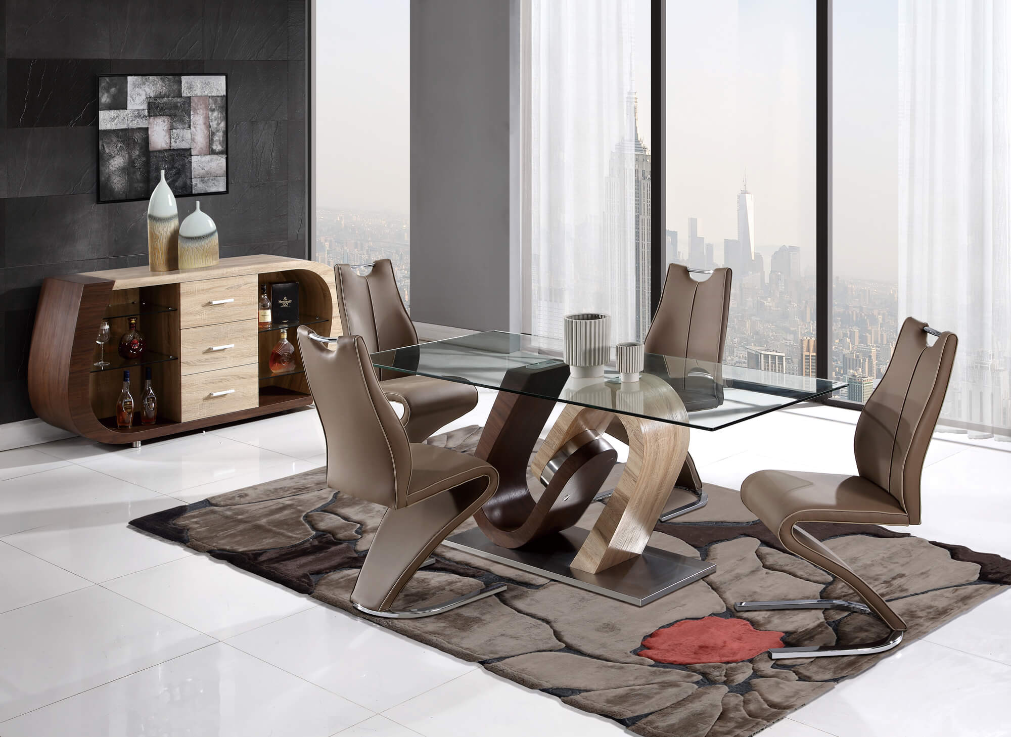 Oak Walnut Dining Room Set By Global Furniture Usa