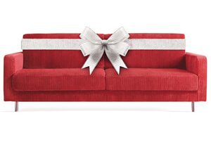 Red Couch Silver Bow