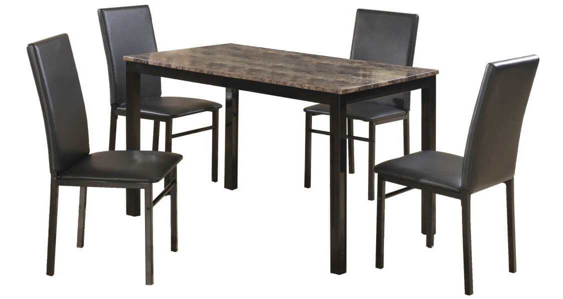 Aiden Black Metal 5 Pc Dining Set, Granite Top Kitchen Table And Chairs