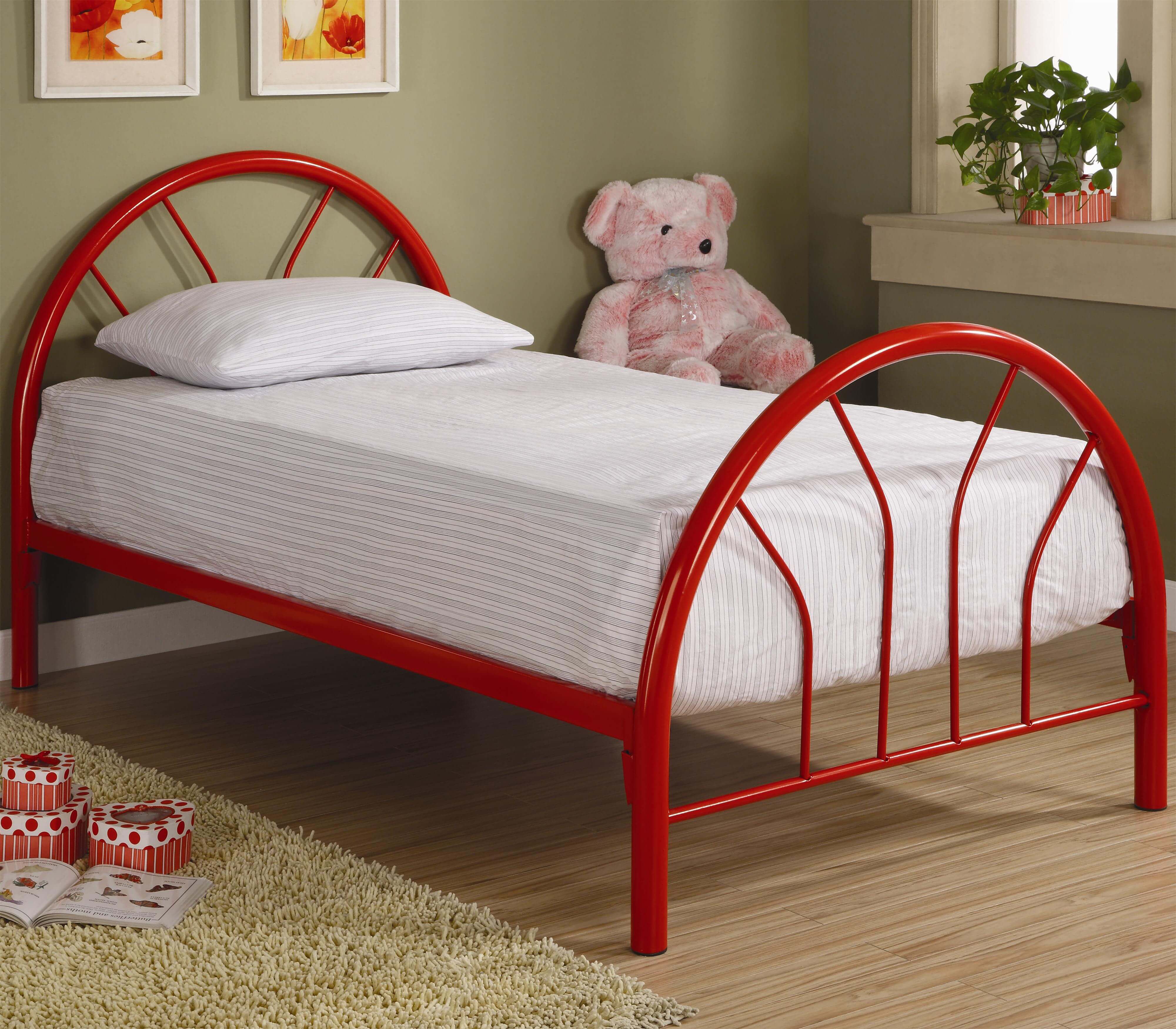 Brooklyn Twin Red Metal Bed Kids Beds, Twin Bed Frame Furniture