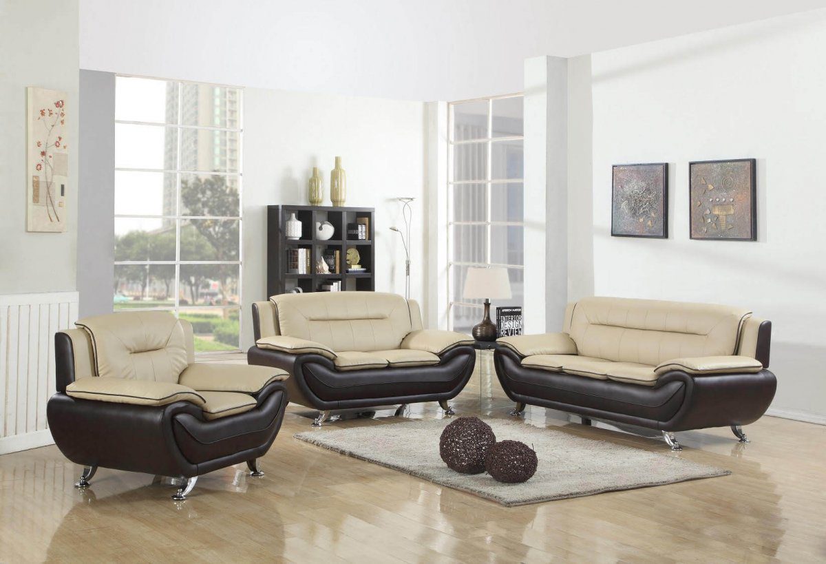 Beige and Brown Contemporary Living Room Set