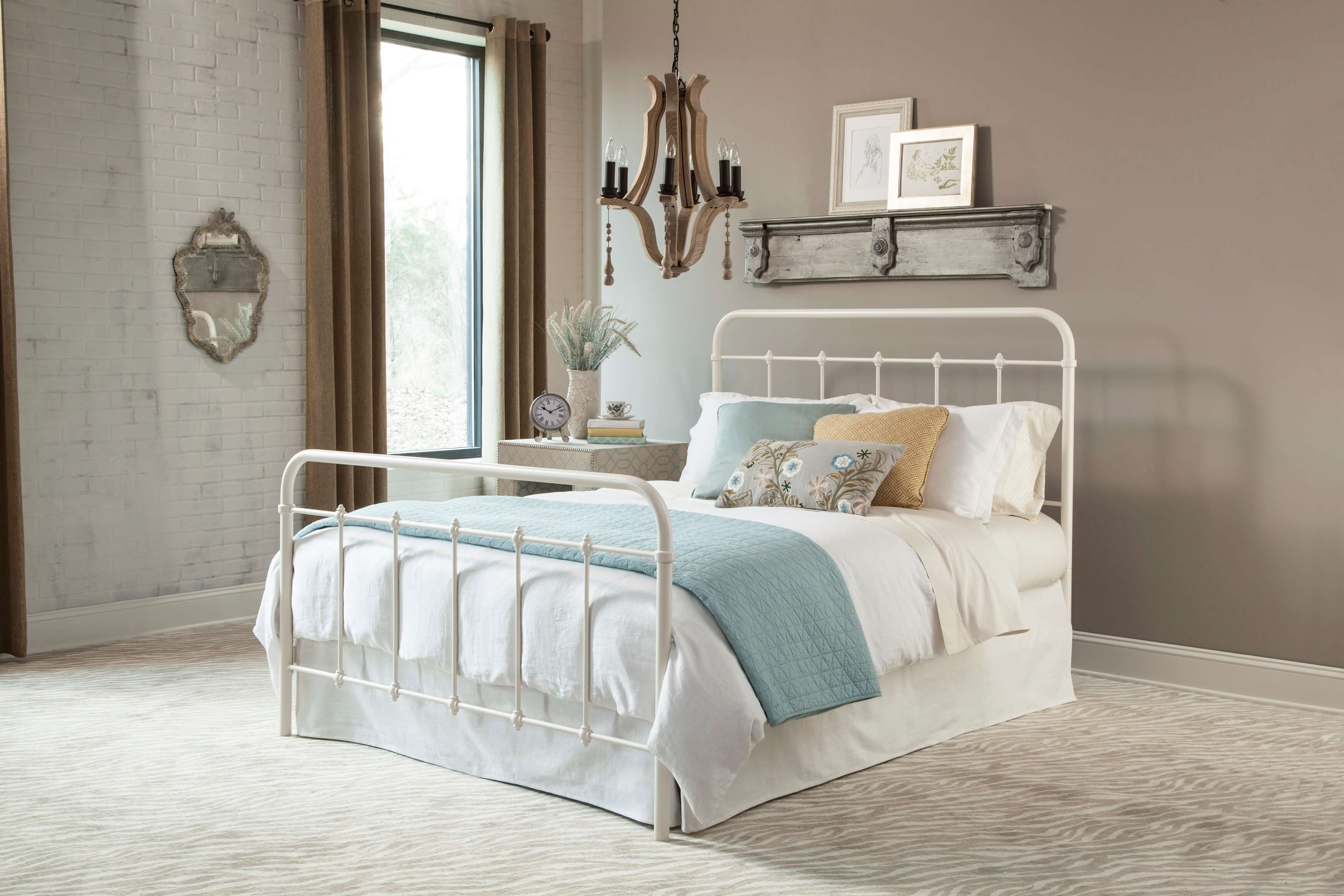 white metal single bed with mattress