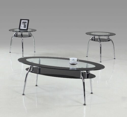 Mila Modern Black and Glass Coffee and End Table Set