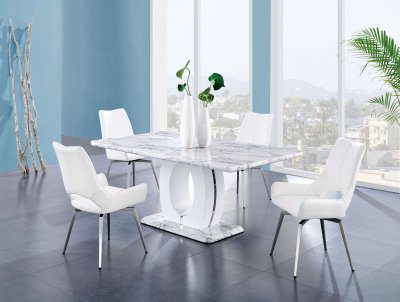 Contemporary Marble Finish with White Swivel Chairs