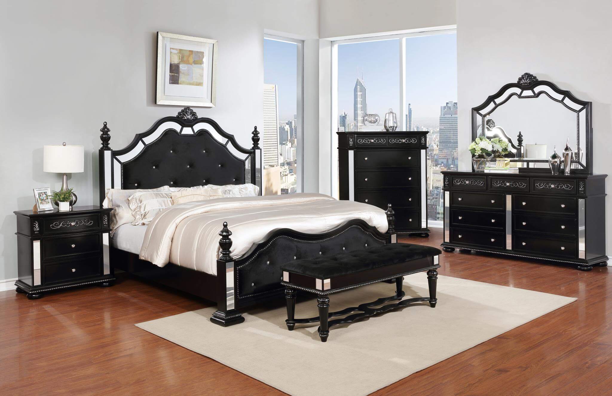 Elegant Black Bedroom Set, Elegant Mirrored Bedroom Furniture