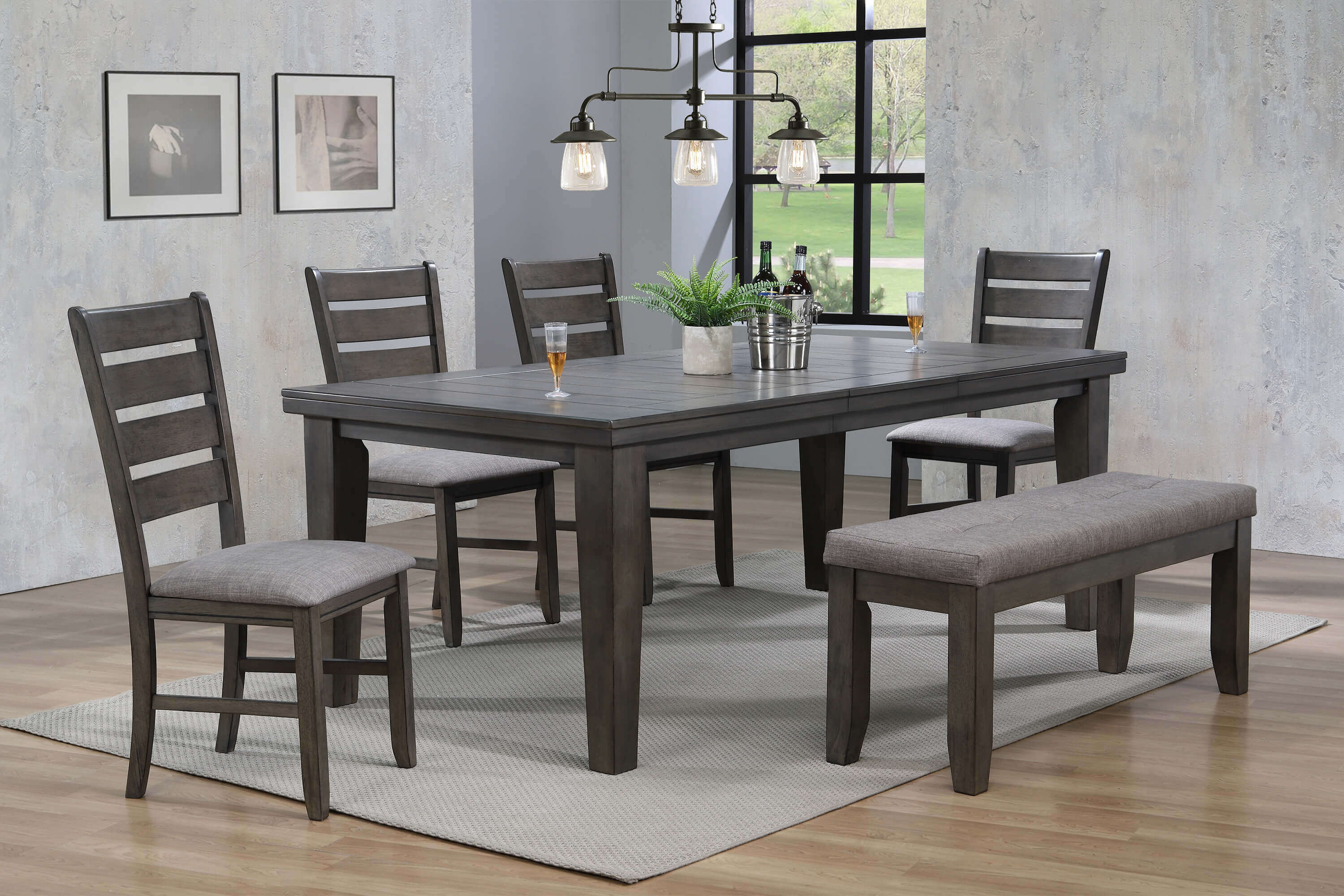 Crown Mark Grey Bardstown Dining Room, Bench Style Dining Table Set
