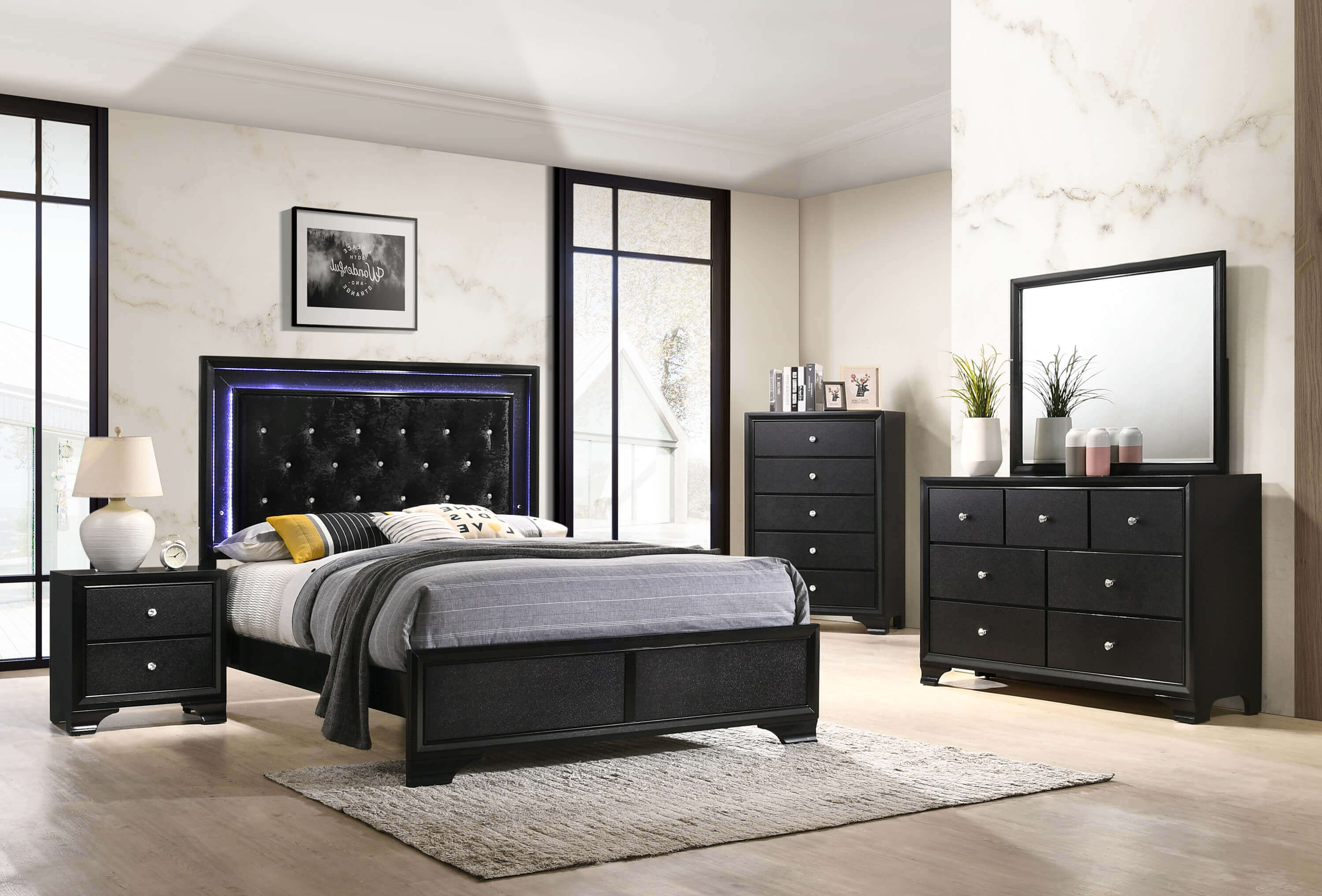 Micah Black Led Bedroom Furniture Sets, Twin Bedroom Sets Clearance