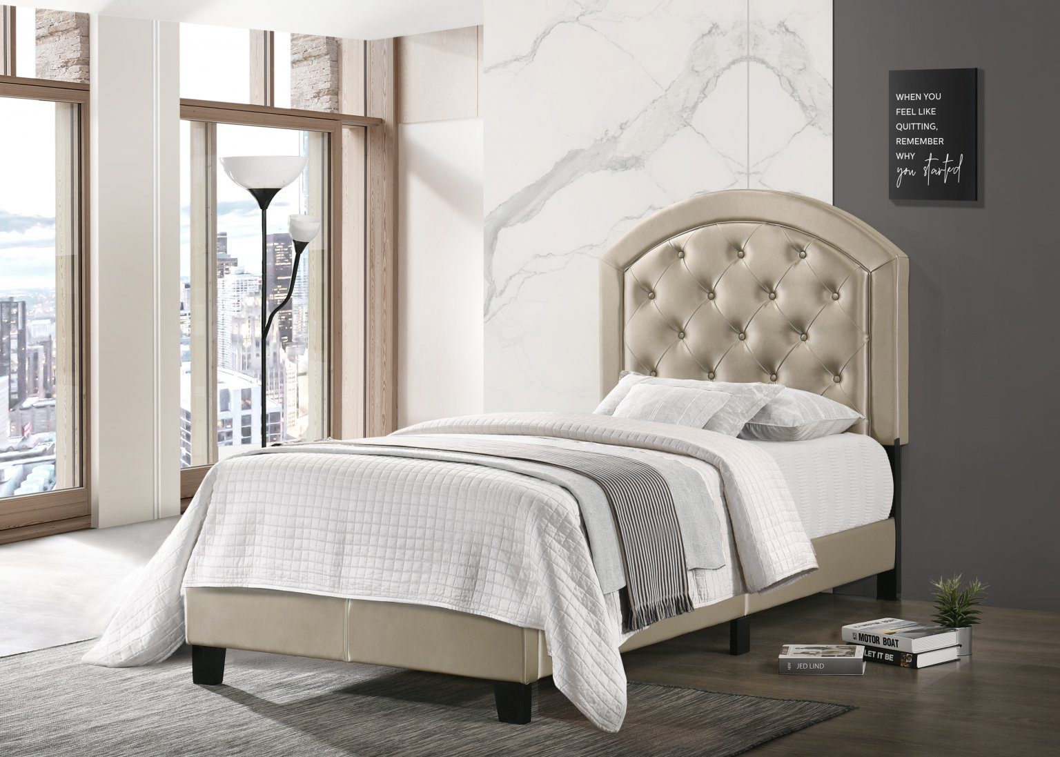 Gaby Gold Tufted Platform Bed • Urban Furniture Outlet