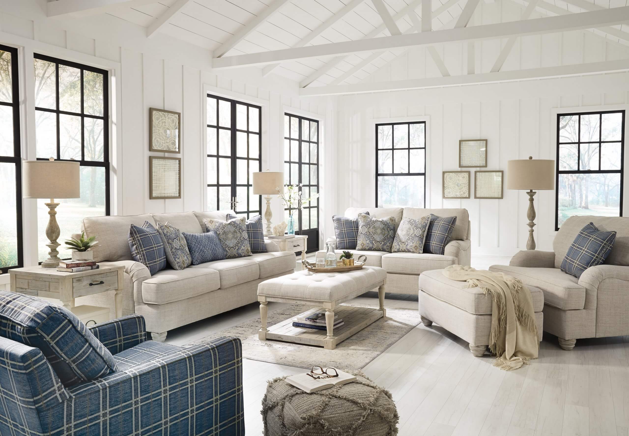 white linen living room furniture