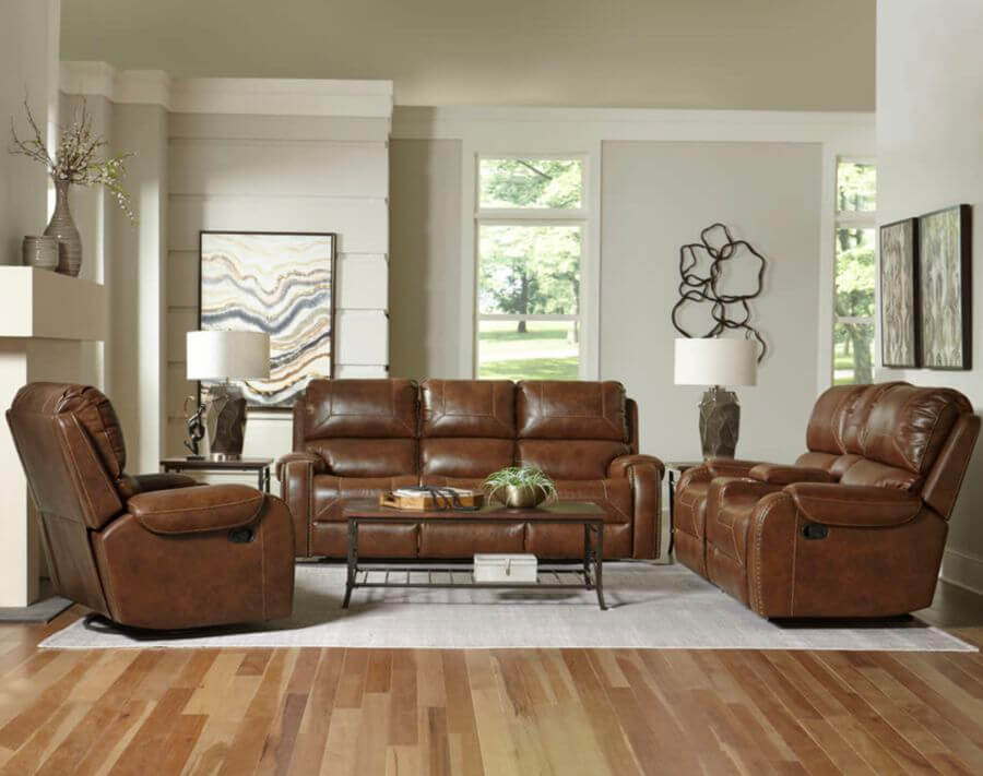 Garrison Cognac Reclining Sofa And, Garrison 2 Pc Leather Sectional Sofa