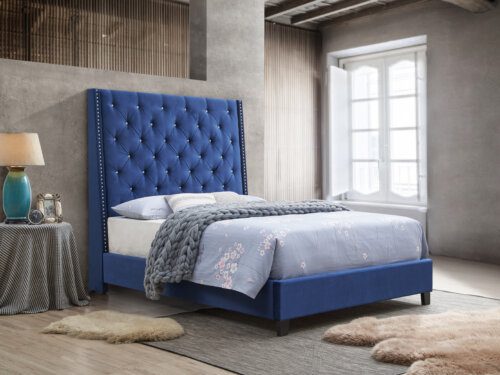 Chantilly Royal Blue Upholstered Bed, Wilmington King Sleigh Bed Frame