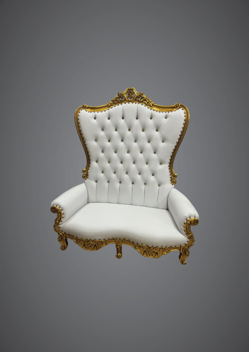 Throne Loveseat Chair White and Gold