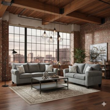 RSM2600 MERCURY GRANITE GREY SOFA AND LOVESEAT